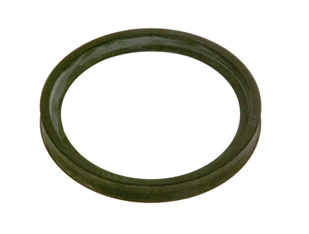 Schwarze Dichtung in Ringform, möglicherweise für industrielle Anwendungen, im Stil der Bosch-Produkte. Eignet sich zur Abdichtung in verschiedenen Mechanismen.